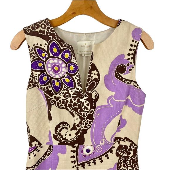 KATE Spade Cream and Purple Floral Paisley Print Sheath Dress Size 4 - Picture 4 of 6